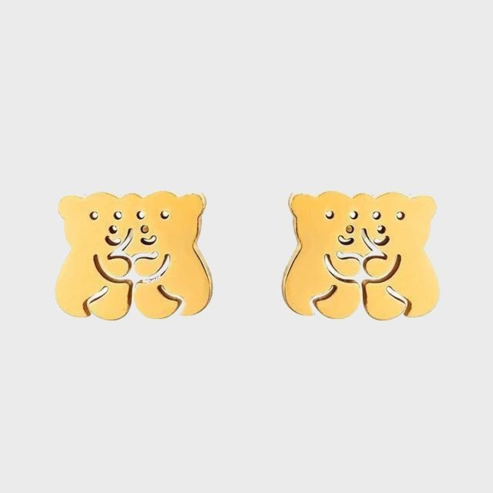 Hugging Little Bears Gold Over S. Steel Studs